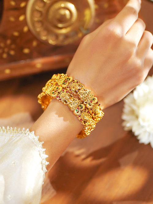 Gold Toned Temple Bangles Set Of 2