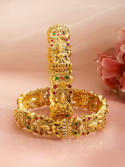 Gold Toned Temple Bangles Set Of 2