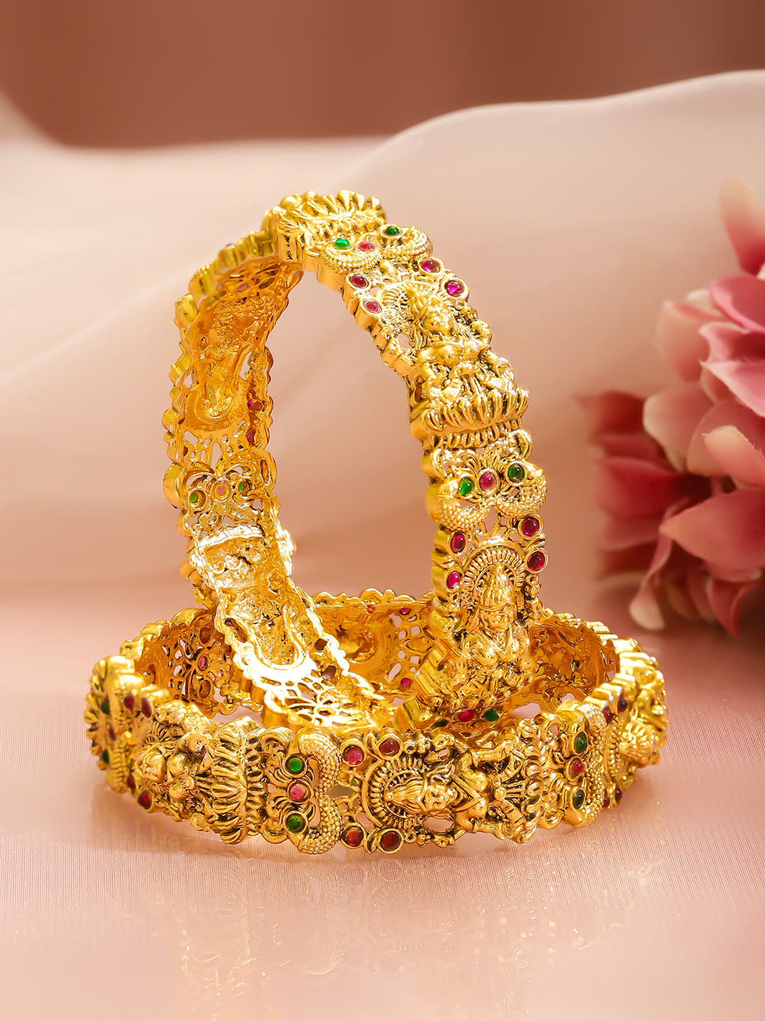 Gold Toned Temple Bangles Set Of 2
