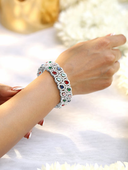 Rubans Rhodium-Plated Multicolor Cubic Zirconia Studded Premium set of 2 Bangles