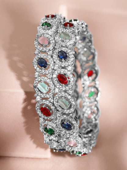 Rubans Rhodium-Plated Multicolor Cubic Zirconia Studded Premium set of 2 Bangles