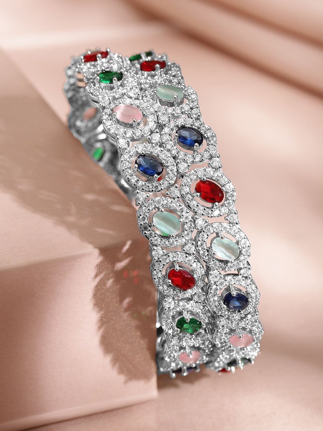 Rubans Rhodium-Plated Multicolor Cubic Zirconia Studded Premium set of 2 Bangles