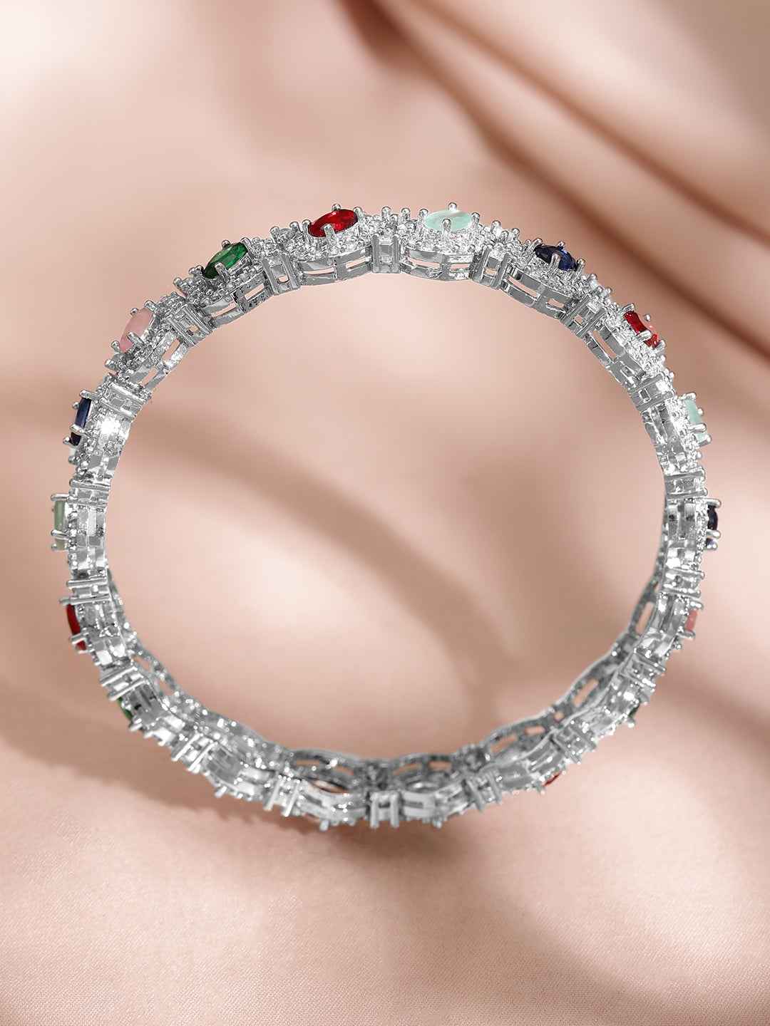 Rubans Rhodium-Plated Multicolor Cubic Zirconia Studded Premium set of 2 Bangles