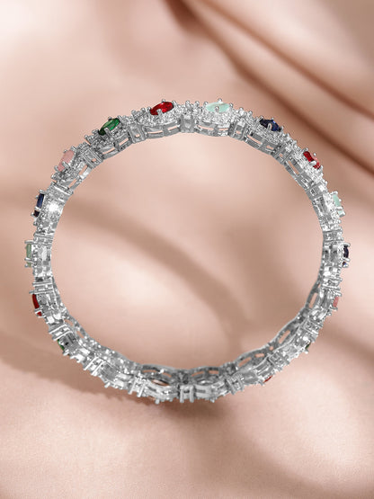Rubans Rhodium-Plated Multicolor Cubic Zirconia Studded Premium set of 2 Bangles