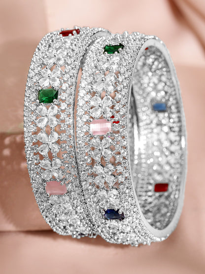 Blooming Colours in Silver Bangles