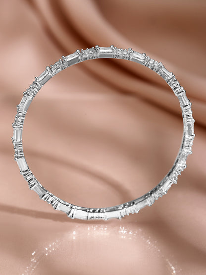 Rubans Set of 4 Rhodium-Plated Silver-Tone Cubic Zirconia Studded Premium Bangles