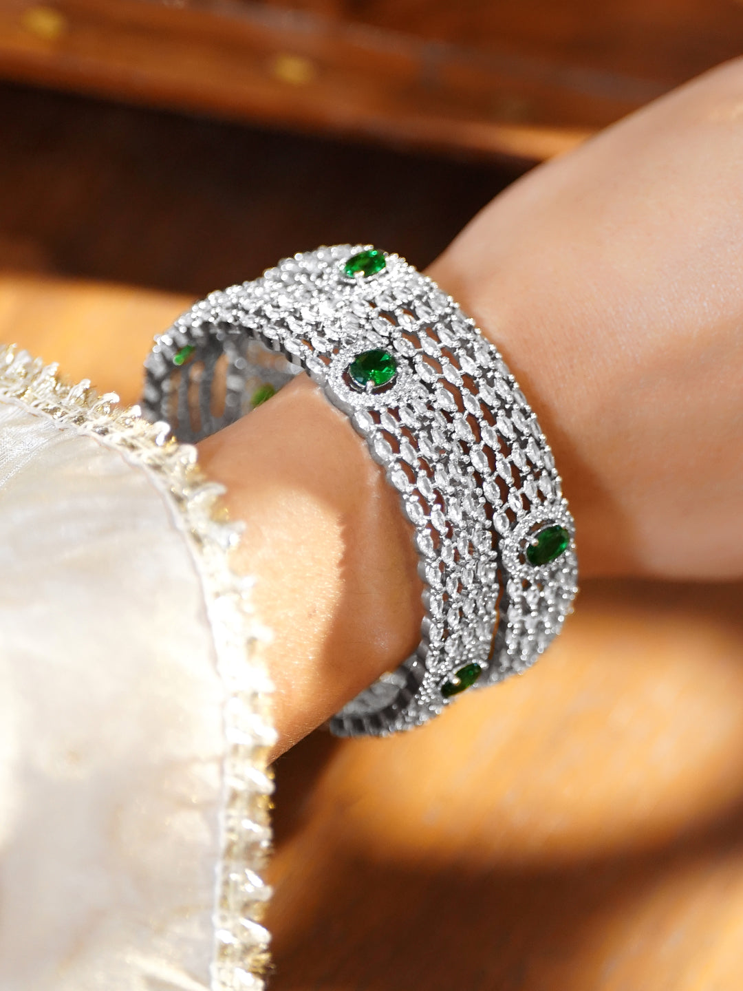 Green American Diamond Zirconia Bangles Set Of 2