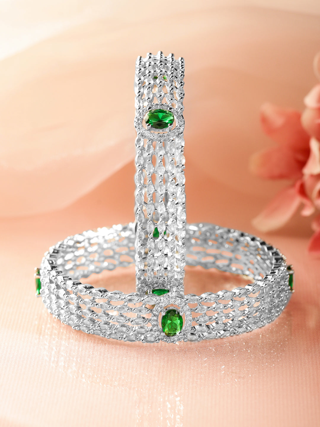 Green American Diamond Zirconia Bangles Set Of 2
