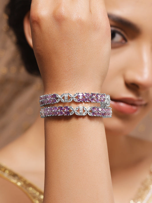 American Diamond Zirconia Purple Bangles Set Of 2