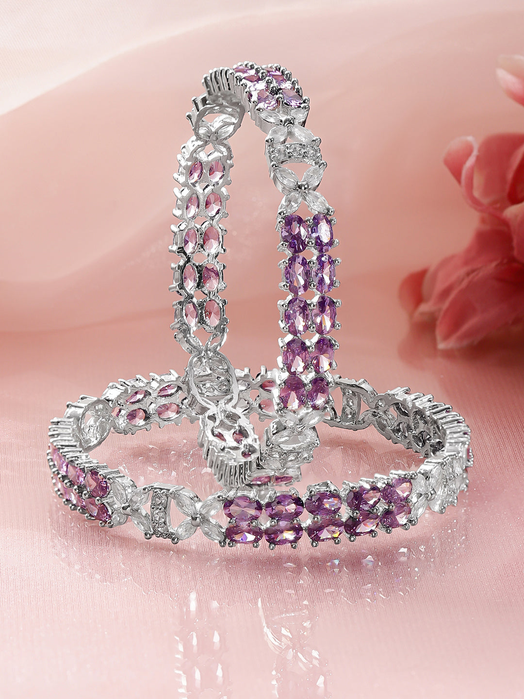 American Diamond Zirconia Purple Bangles Set Of 2