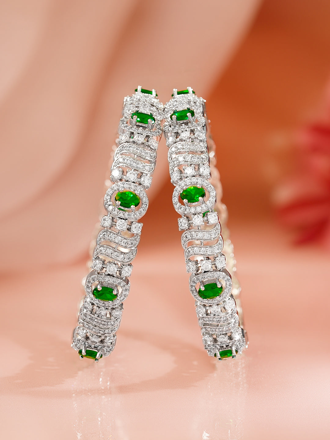 Emerald Highlight Zirconia Statement Bangles