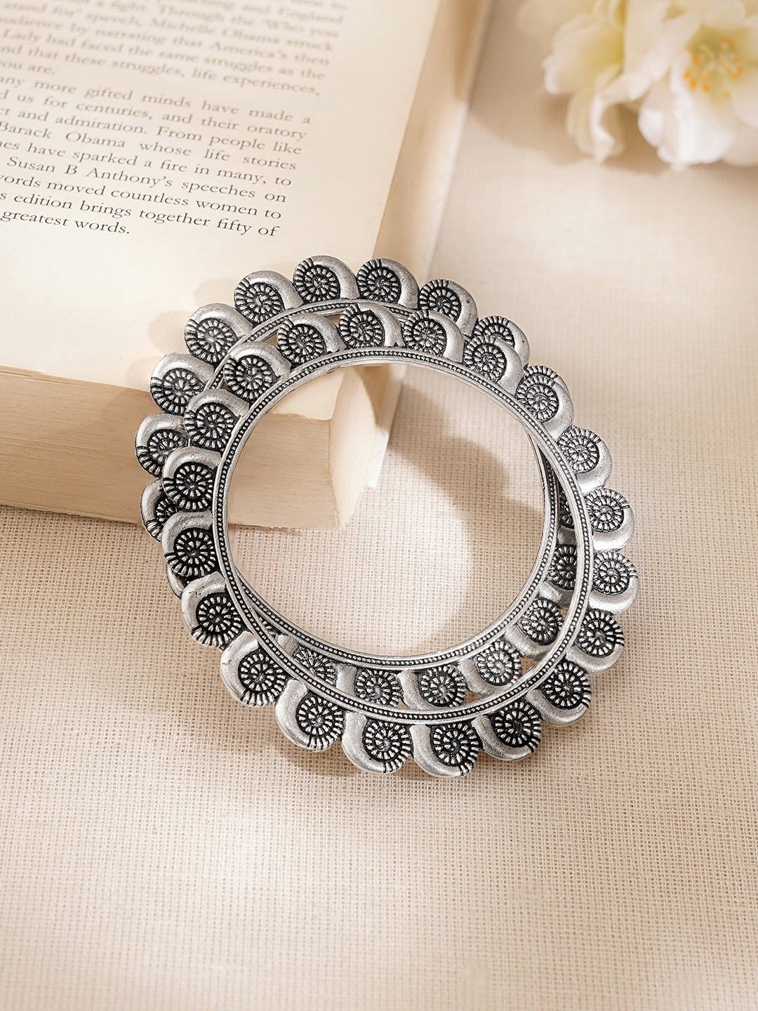 Oxidised Engraved Circle Pattern Statement Bangles