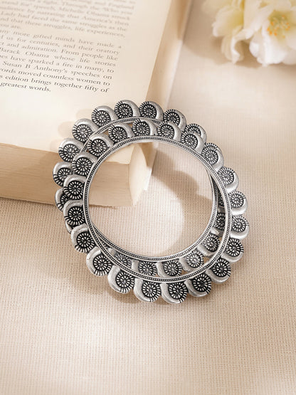 Oxidised Engraved Circle Pattern Statement Bangles