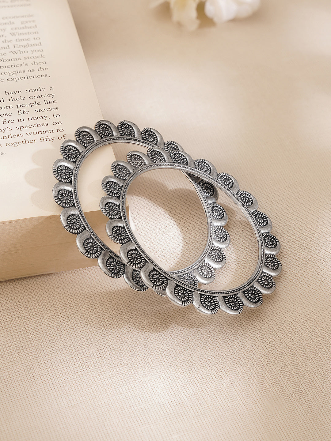 Oxidised Engraved Circle Pattern Statement Bangles
