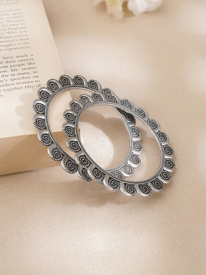Oxidised Engraved Circle Pattern Statement Bangles