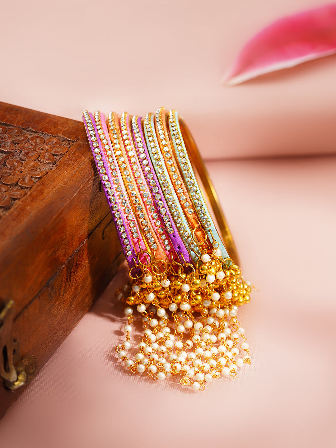 Pearl Tassel Multicolor Kashmiri Bangle Stack Set