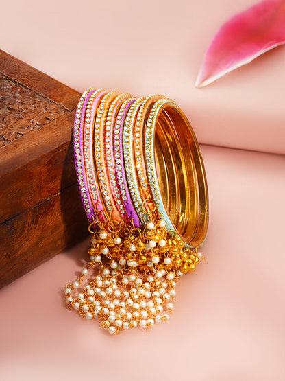 Pearl Tassel Multicolor Kashmiri Bangle Stack Set