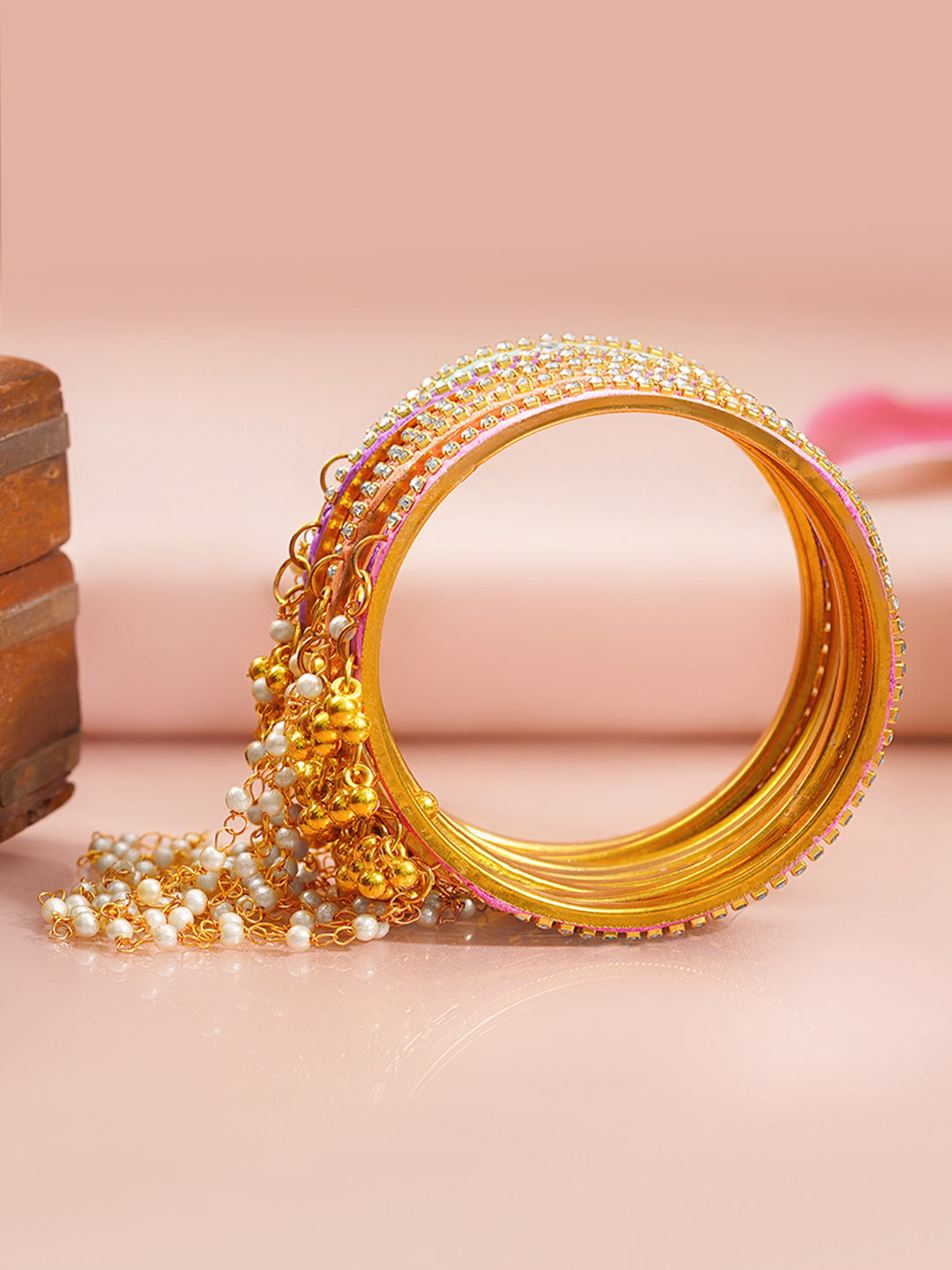 Pearl Tassel Multicolor Kashmiri Bangle Stack Set