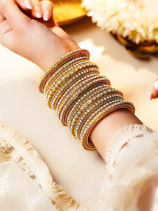 Crystal Luxe Stacked Gold Bangles