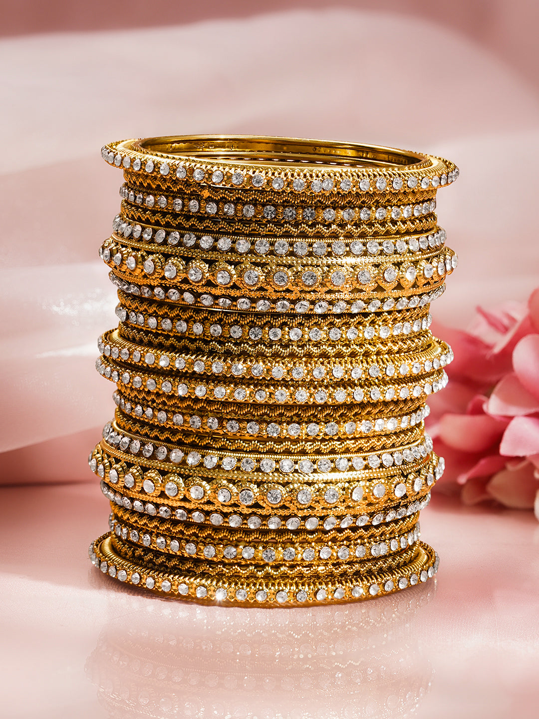 Crystal Luxe Stacked Gold Bangles