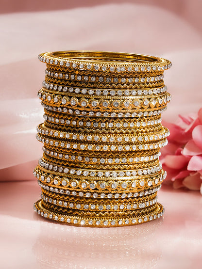 Crystal Luxe Stacked Gold Bangles