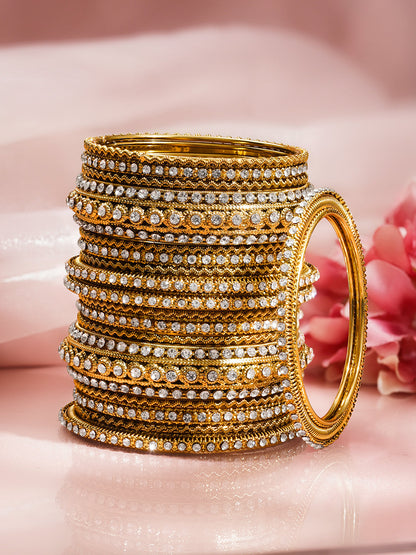 Crystal Luxe Stacked Gold Bangles