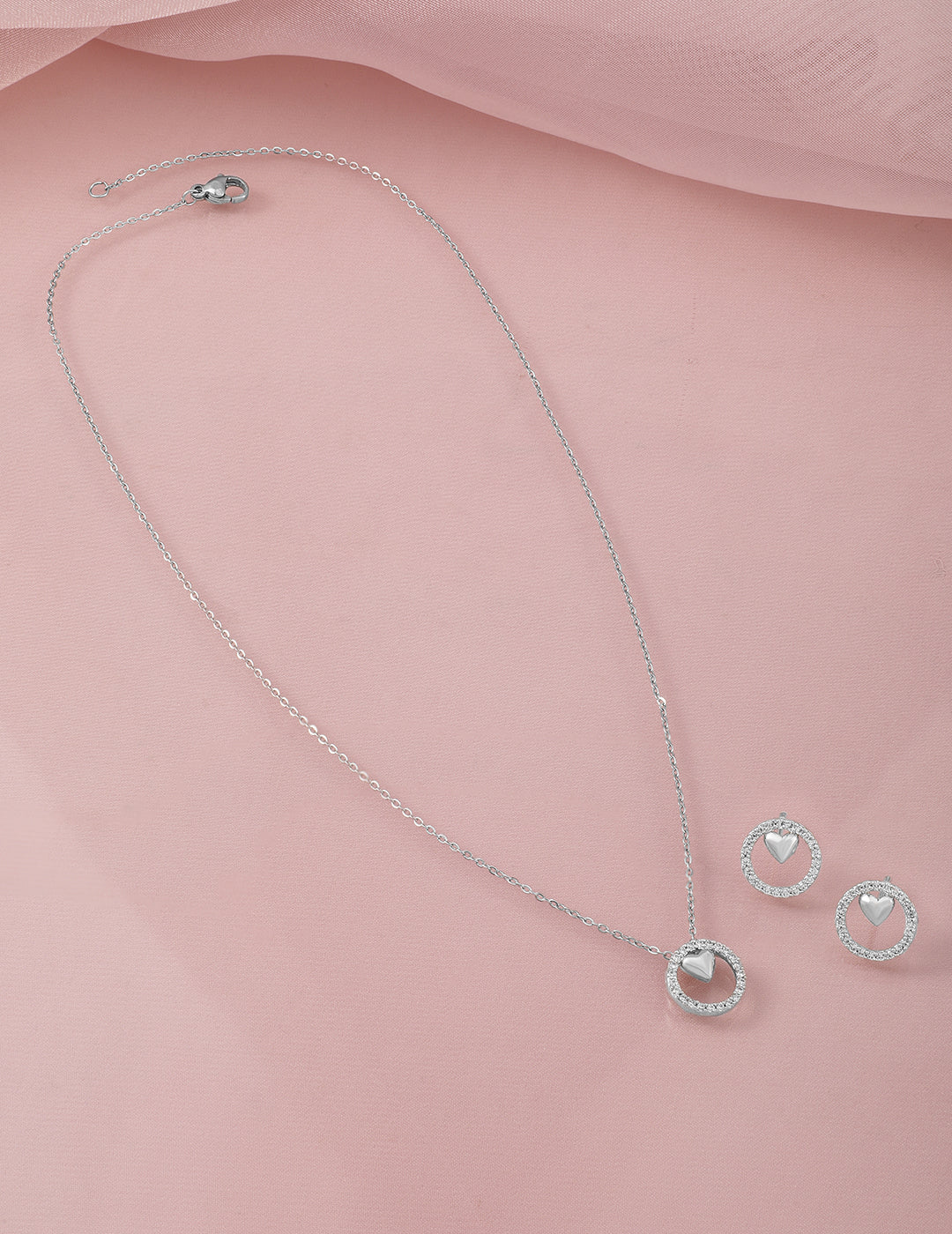 Heart Motif American Diamond Zirconia Necklace Set