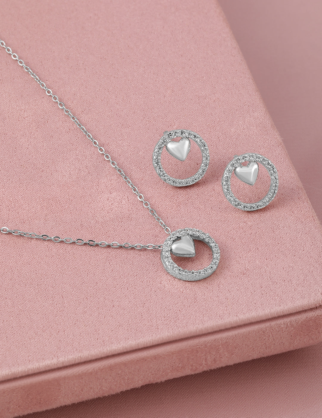 Heart Motif American Diamond Zirconia Necklace Set