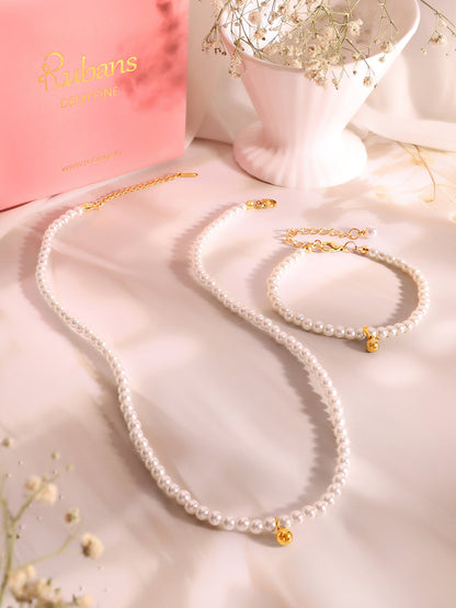 Demi Fine 18K Gold Plated Stainless Steel Pearl Beaded Chain & Bracelet Set