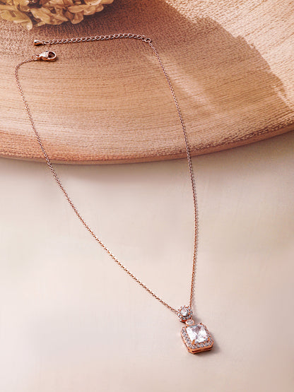 Voguish Rhodium Plated Sparkling AD & Cubic Zirconia Studded Rectangle Pendant Necklace