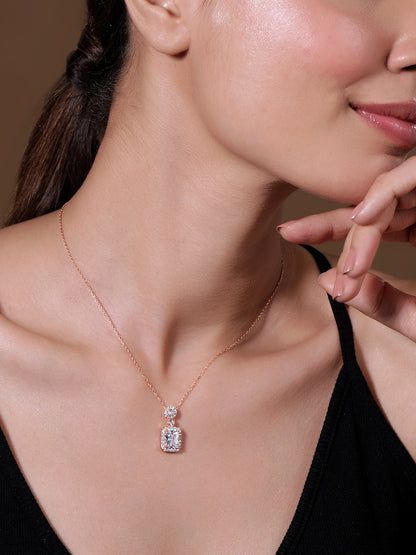 Voguish Rhodium Plated Sparkling AD & Cubic Zirconia Studded Rectangle Pendant Necklace