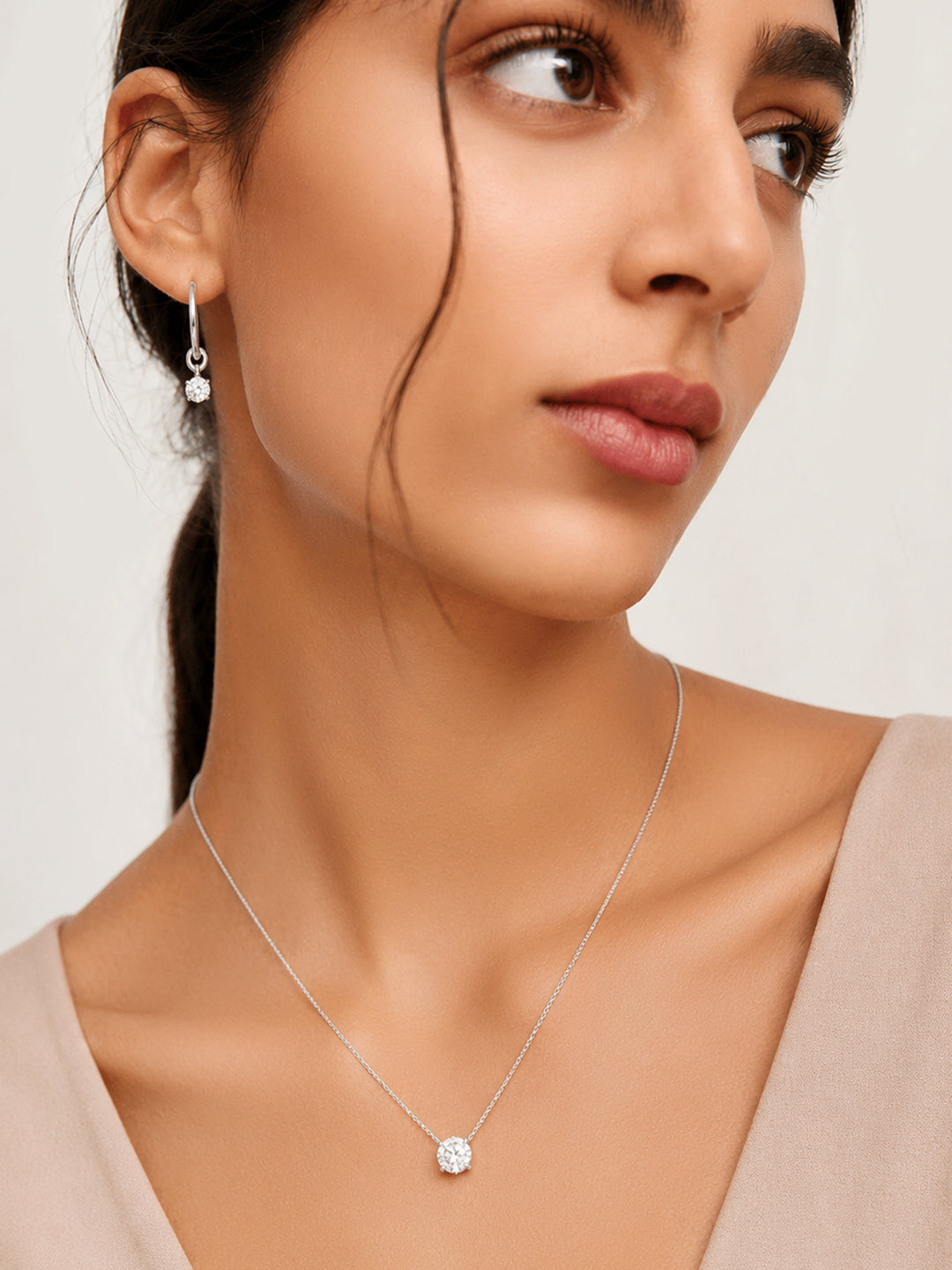 Demi Fine Rhodium Plated Stainless Steel Minimal Necklace Set