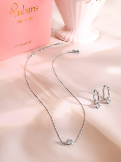 Demi Fine Rhodium Plated Stainless Steel Minimal Necklace Set