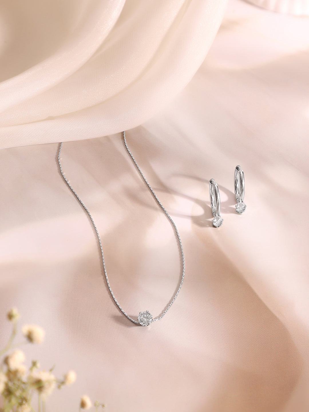 Demi Fine Rhodium Plated Stainless Steel Minimal Necklace Set