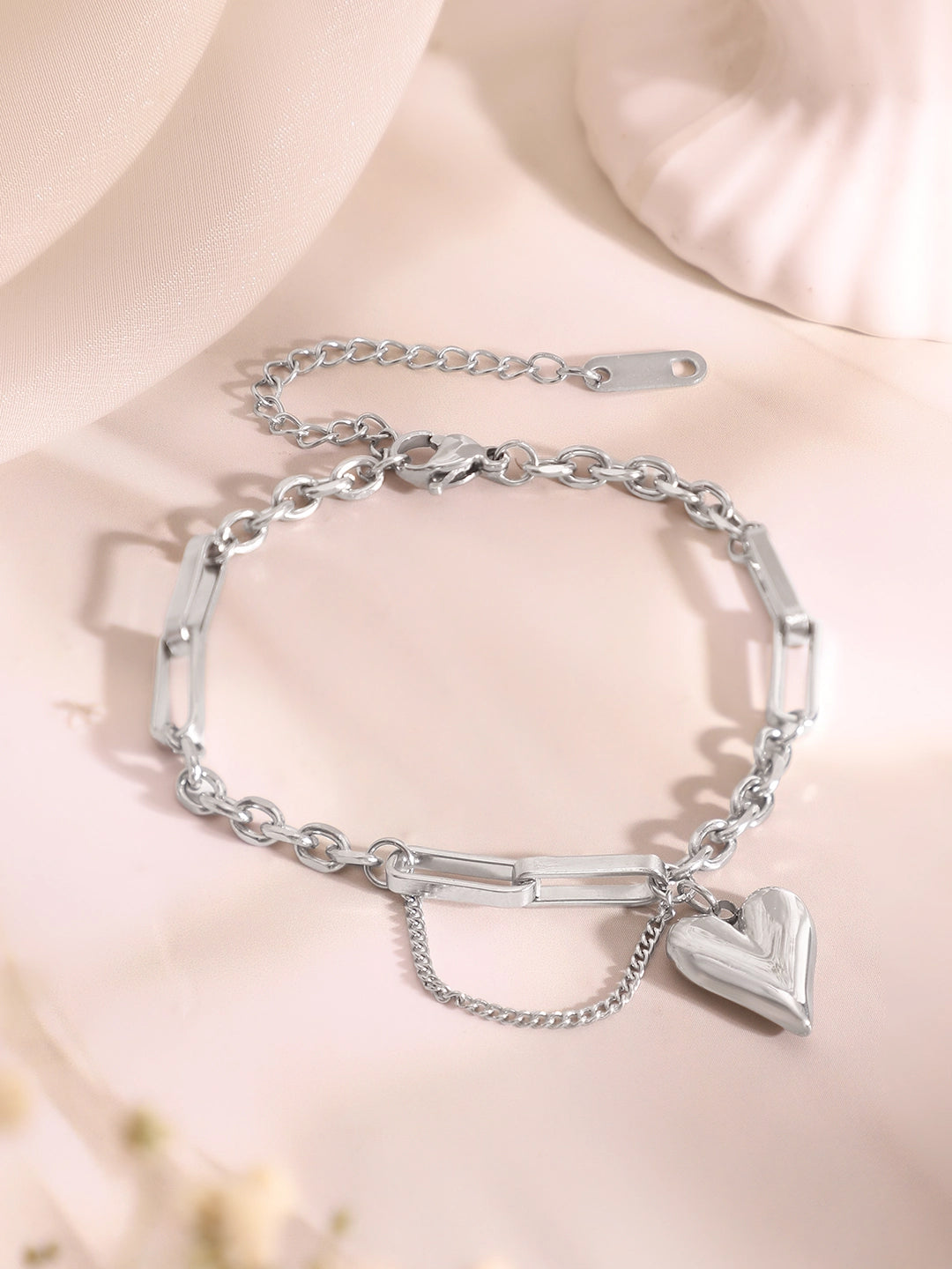 Demi Fine Rhodium Plated Stainless Steel Heart Charm Combo Set