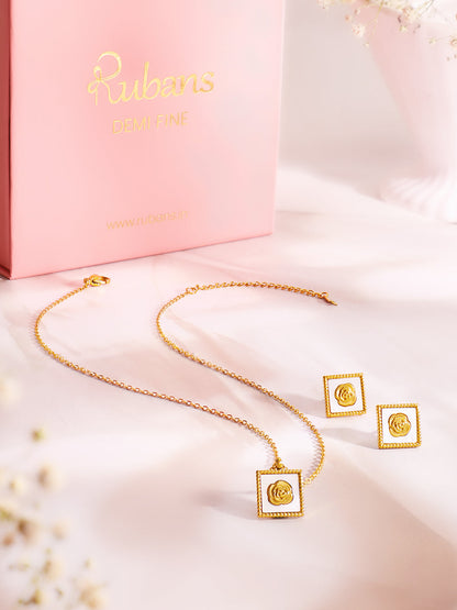 Demi Fine 18K Gold Plated Stainless Steel Enamel Rose Necklace Set