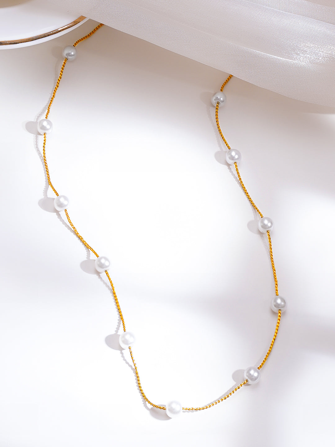 Demi Fine 18K Gold Plated Stainless Steel Pearl Beaded Chain Necklace