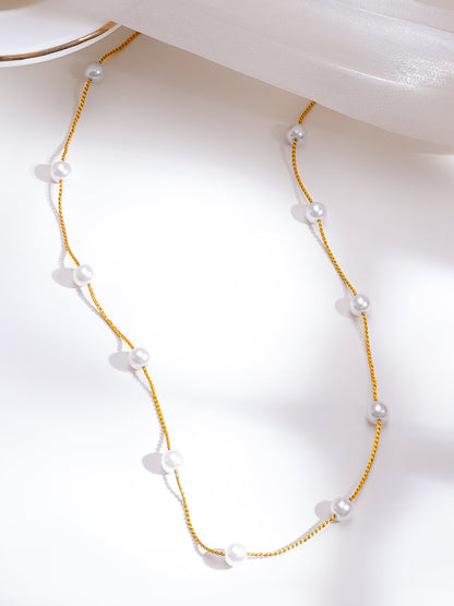 Demi Fine 18K Gold Plated Stainless Steel Pearl Beaded Chain Necklace