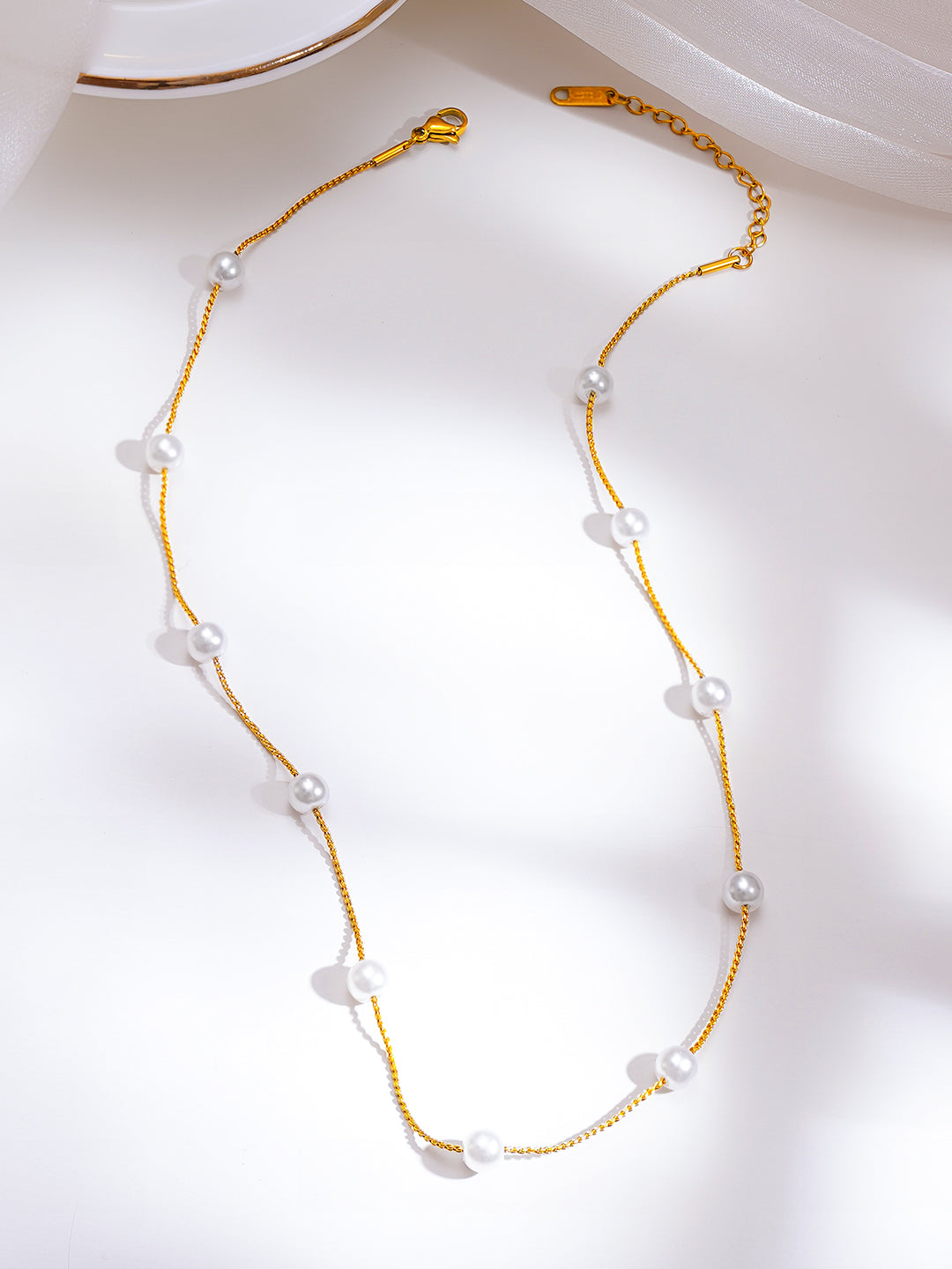 Demi Fine 18K Gold Plated Stainless Steel Pearl Beaded Chain Necklace