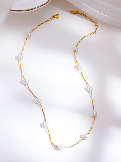 Demi Fine 18K Gold Plated Stainless Steel Pearl Beaded Chain Necklace