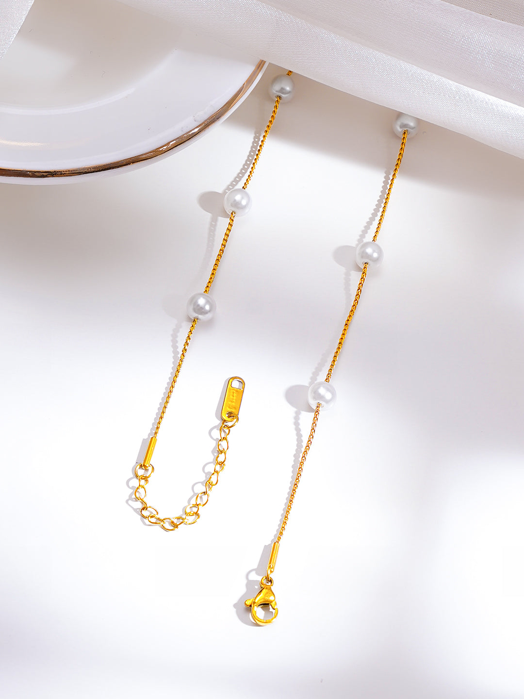 Demi Fine 18K Gold Plated Stainless Steel Pearl Beaded Chain Necklace