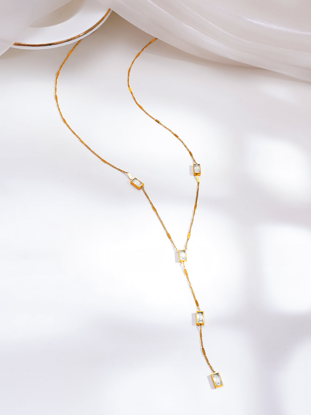Demi Fine 18K Gold Plated Stainless Steel Crystal Lariat Drop Necklace