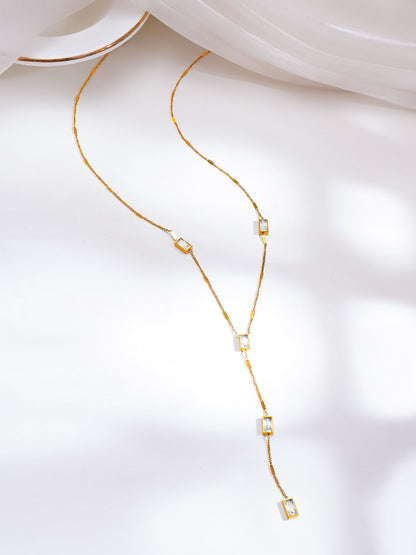 Demi Fine 18K Gold Plated Stainless Steel Crystal Lariat Drop Necklace