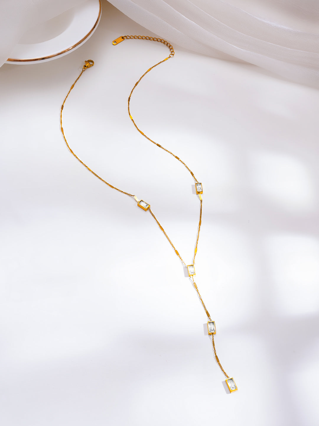 Demi Fine 18K Gold Plated Stainless Steel Crystal Lariat Drop Necklace