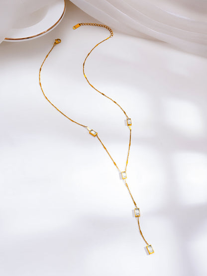 Demi Fine 18K Gold Plated Stainless Steel Crystal Lariat Drop Necklace