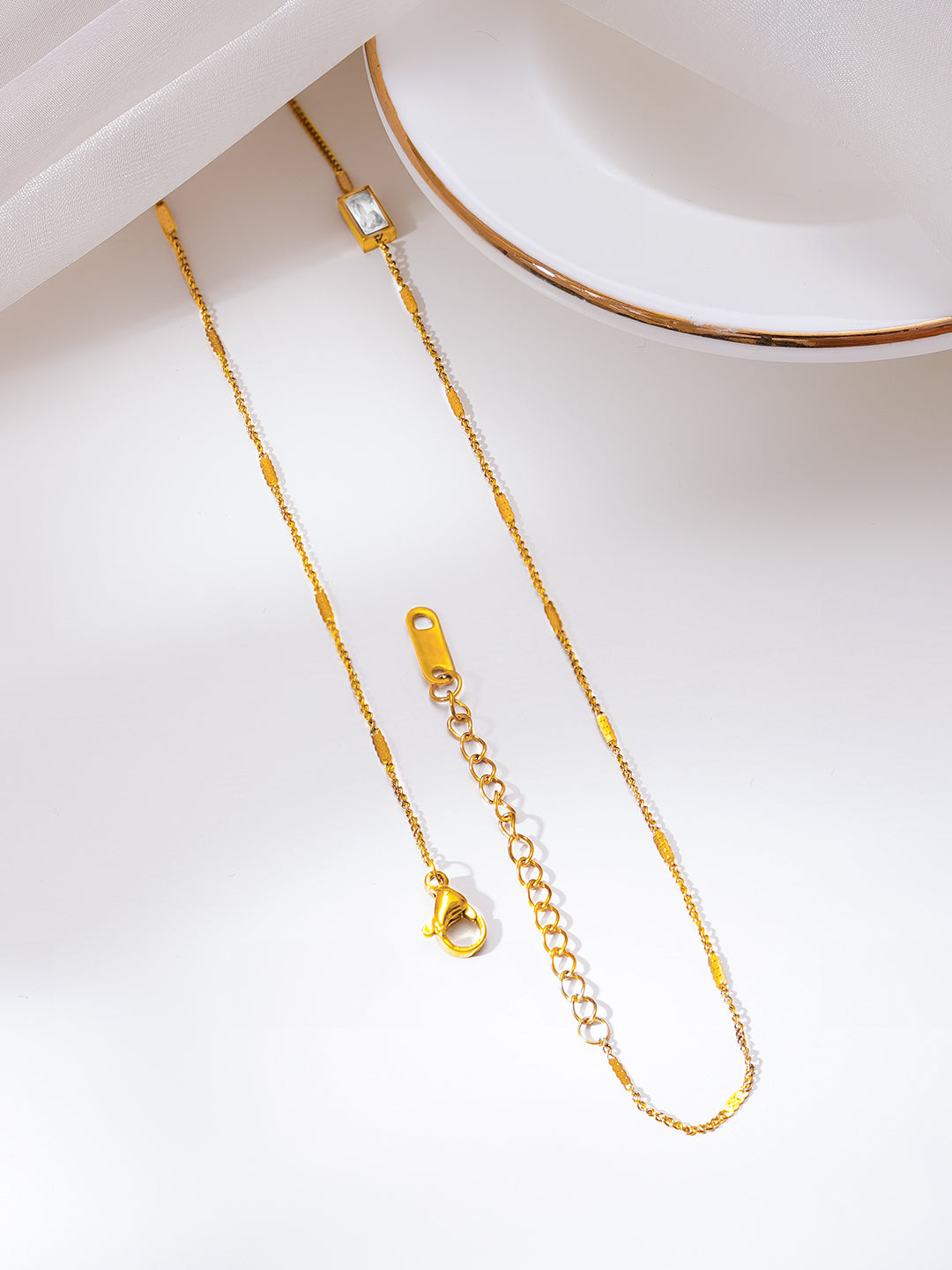 Demi Fine 18K Gold Plated Stainless Steel Crystal Lariat Drop Necklace