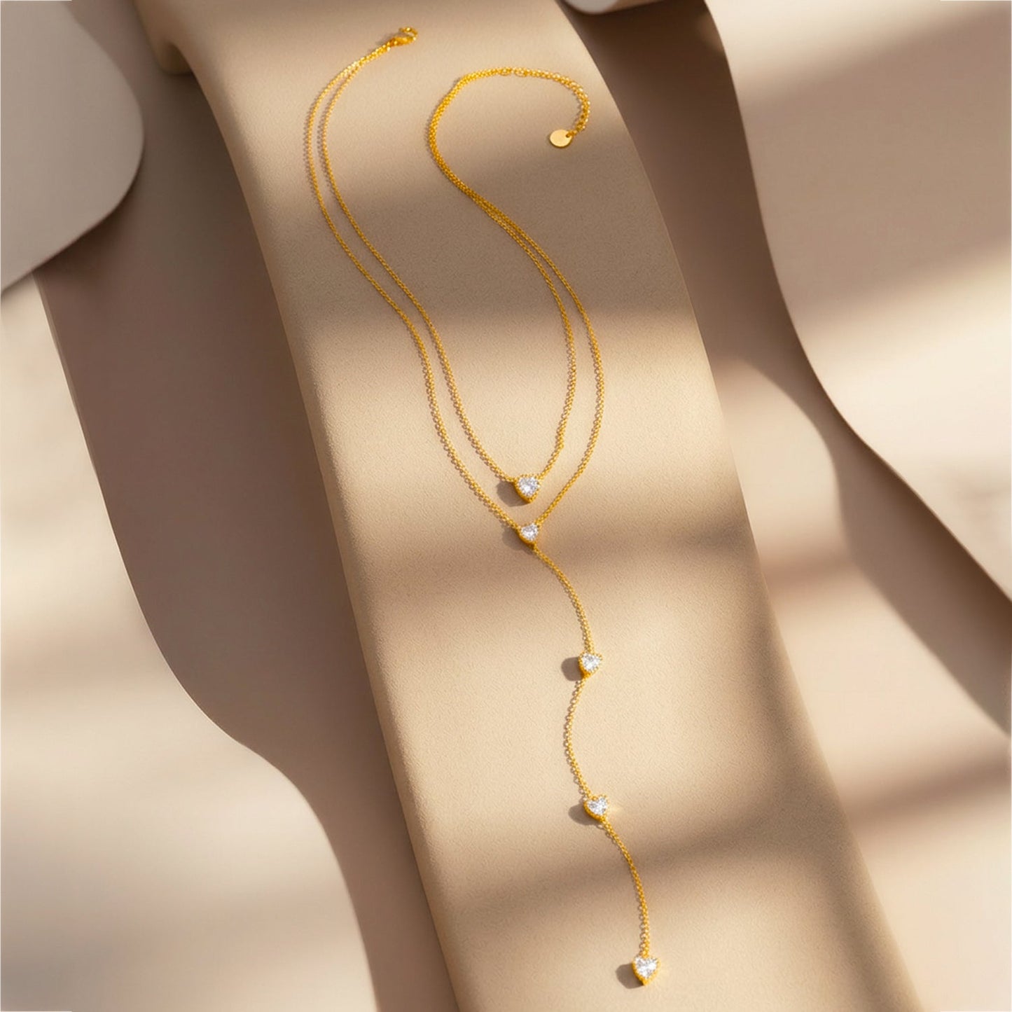 Demi Fine 18K Gold Plated Stainless Steel Crystal Heart Layered Necklace
