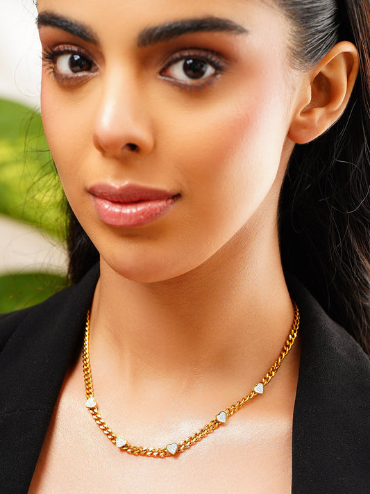 Demi Fine 18K Gold Plated Stainless Steel Heart Charm Cuban Chain Necklace