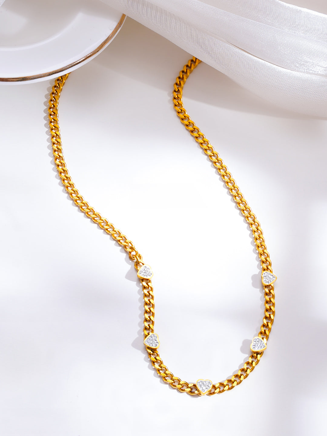 Demi Fine 18K Gold Plated Stainless Steel Heart Charm Cuban Chain Necklace
