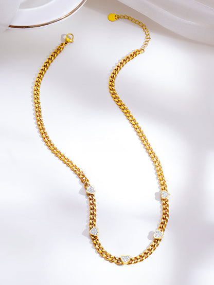 Demi Fine 18K Gold Plated Stainless Steel Heart Charm Cuban Chain Necklace